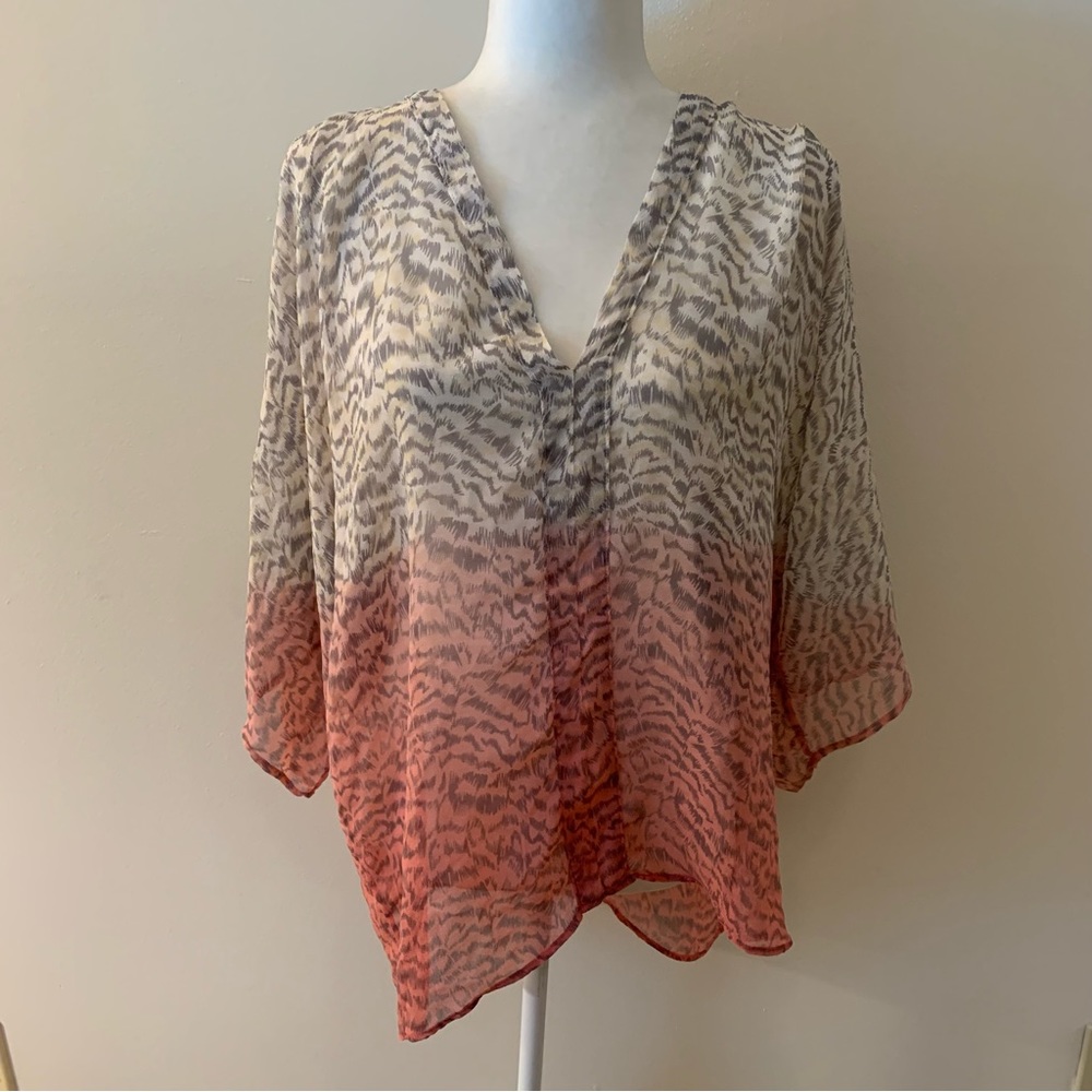 Gypsy 05 100% Silk ombré  V Neck Animal Print Tunic Top Blouse